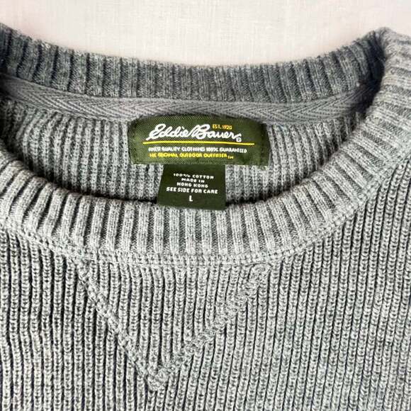 Eddie Bauer Men's Large Gray Crew Neck Knit Cotton Sweater - Picture 4 of 10